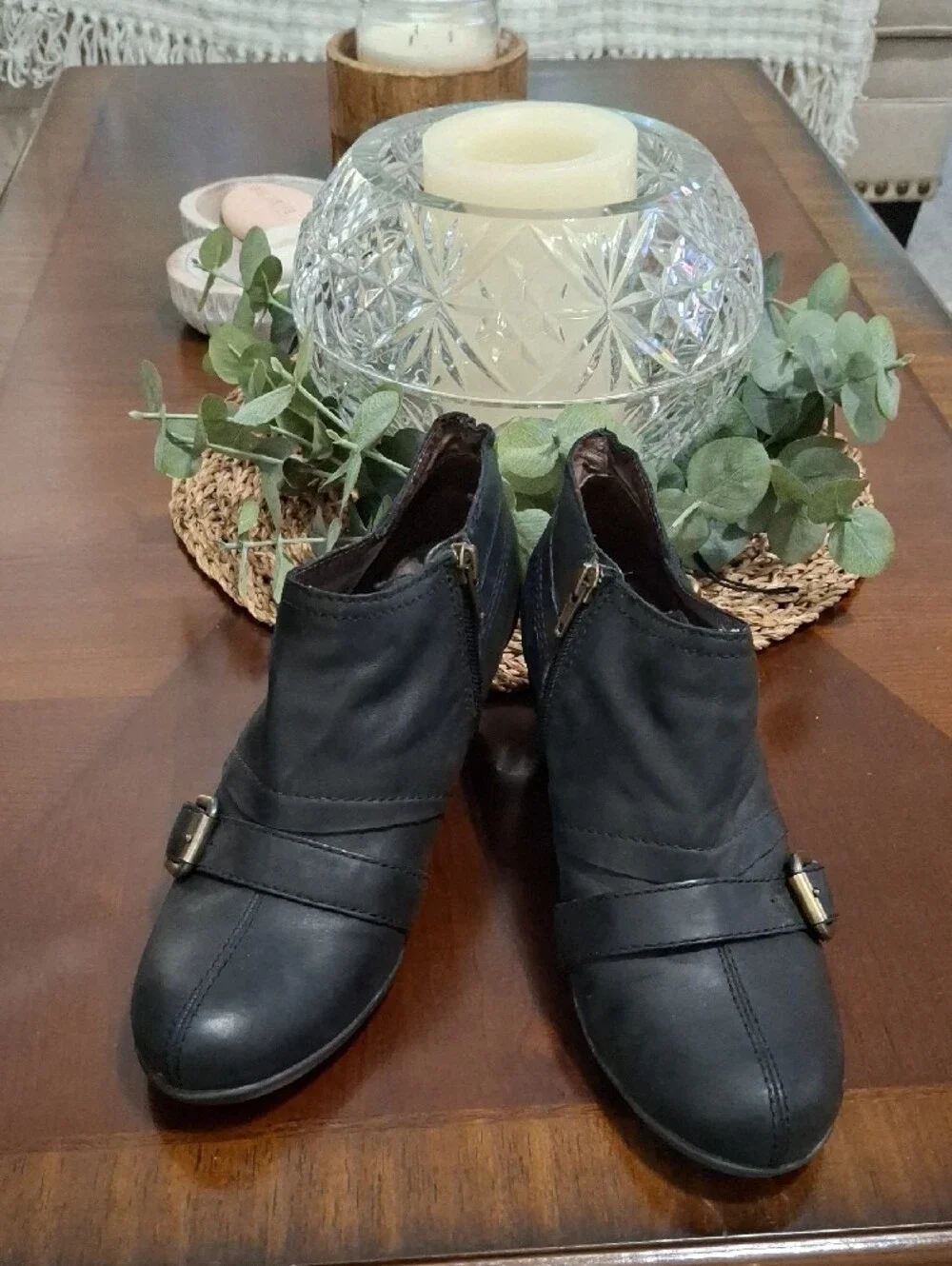 OTBT EL Dorado Leather Women’s Black Low Heel Ankle Boots with Buckle Size 8